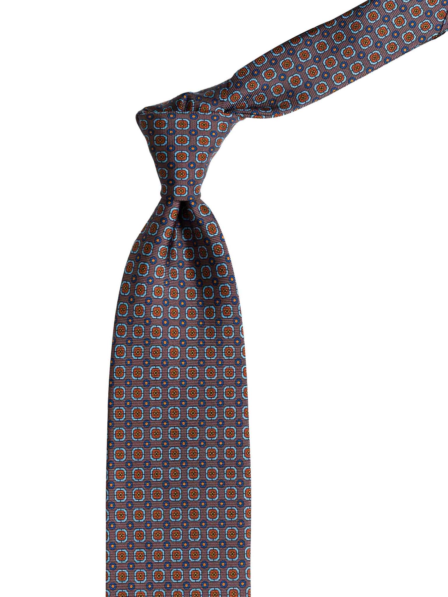 Cravatta In Seta Uomo - Strisciata Beige, Bronzo, Bianco E Grigio - Taglio Classico, Lunghezza 150 Cm
