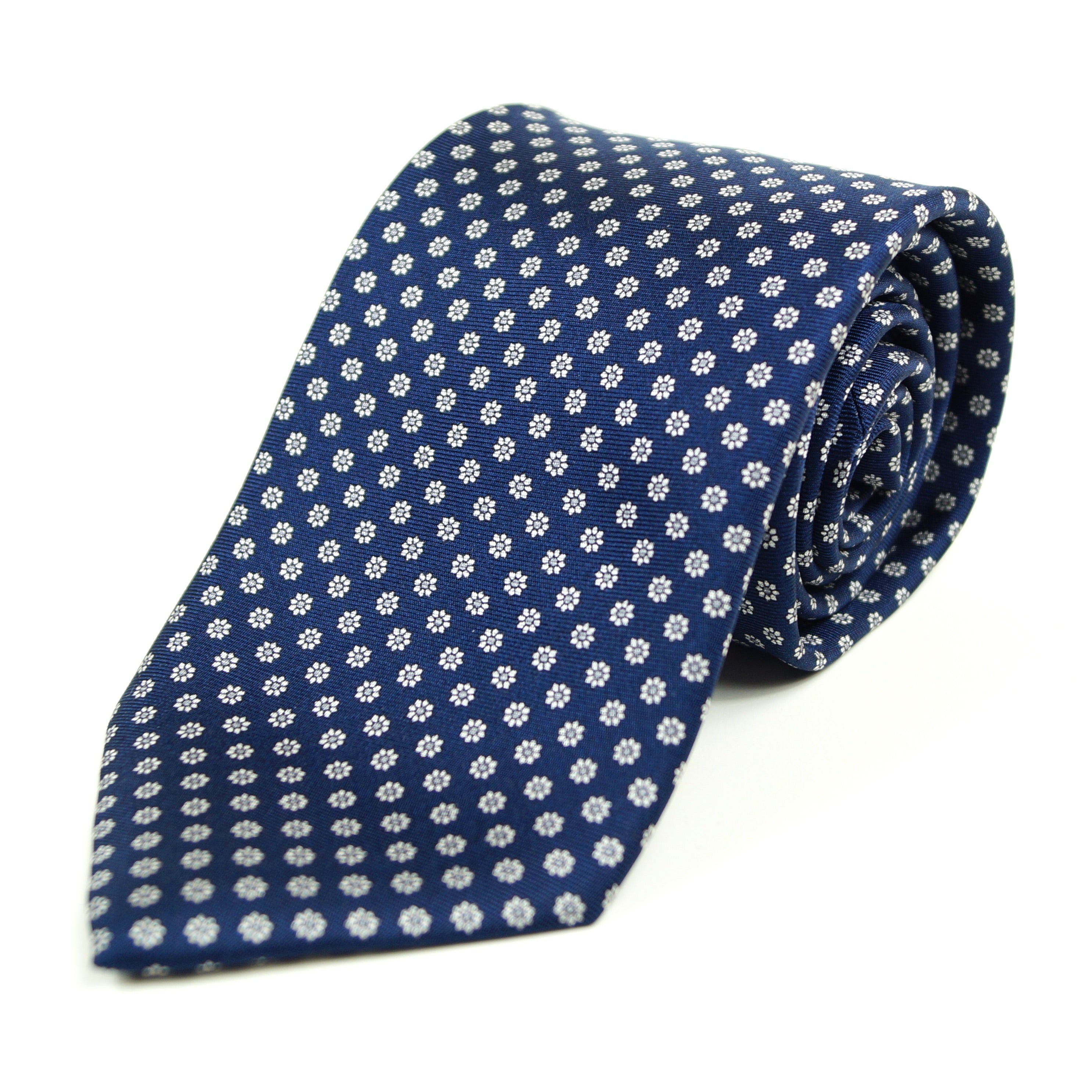 Dark Blue Tie with White Flower