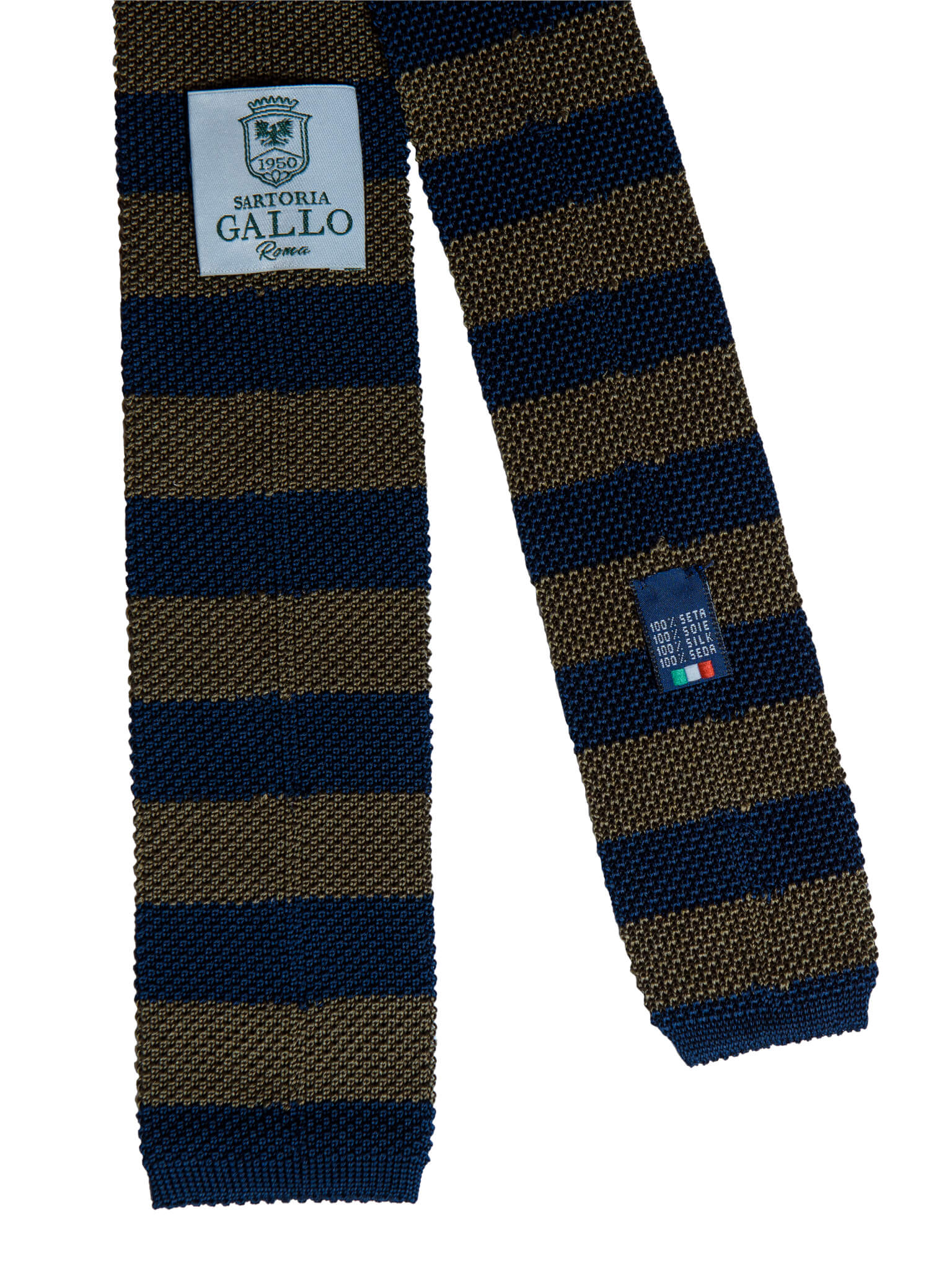 08C CRAVATTA A RIGHE COLOR OLIVE GREENSTEEL BLUE IN MAGLIA DI SETA FINE SARTORIA GALLO