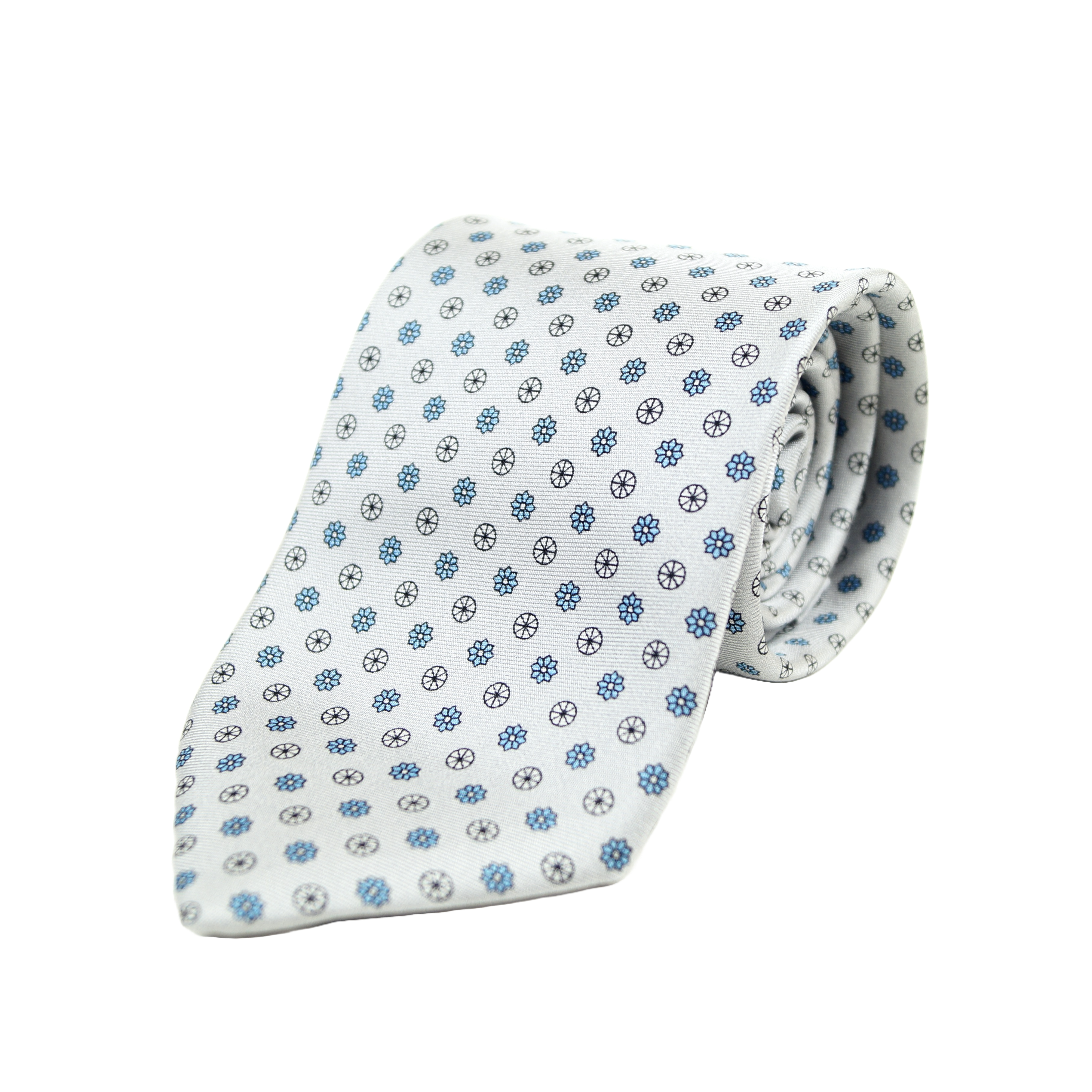 Ice white tie with small medallions in light blue