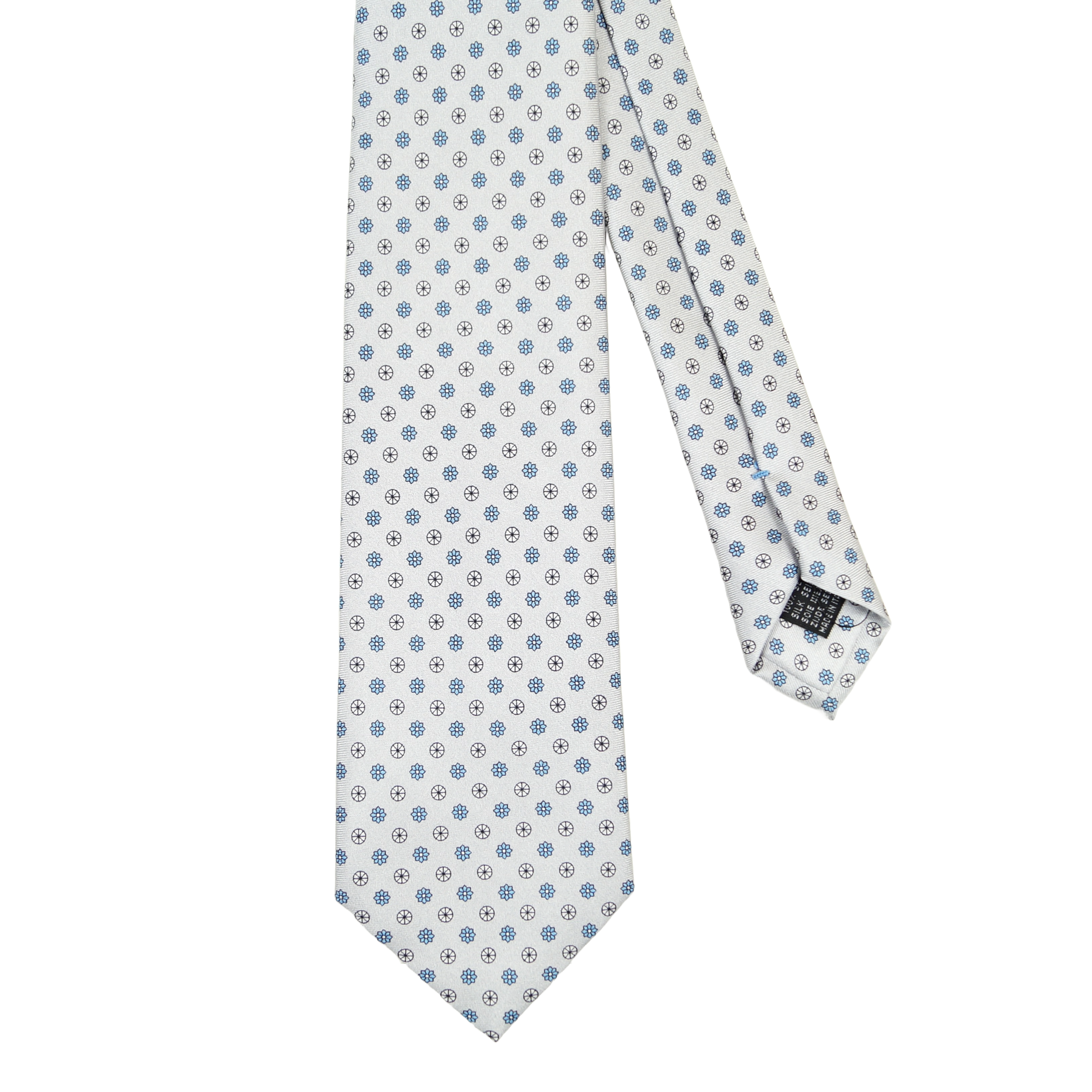 Ice white tie with small medallions in light blue