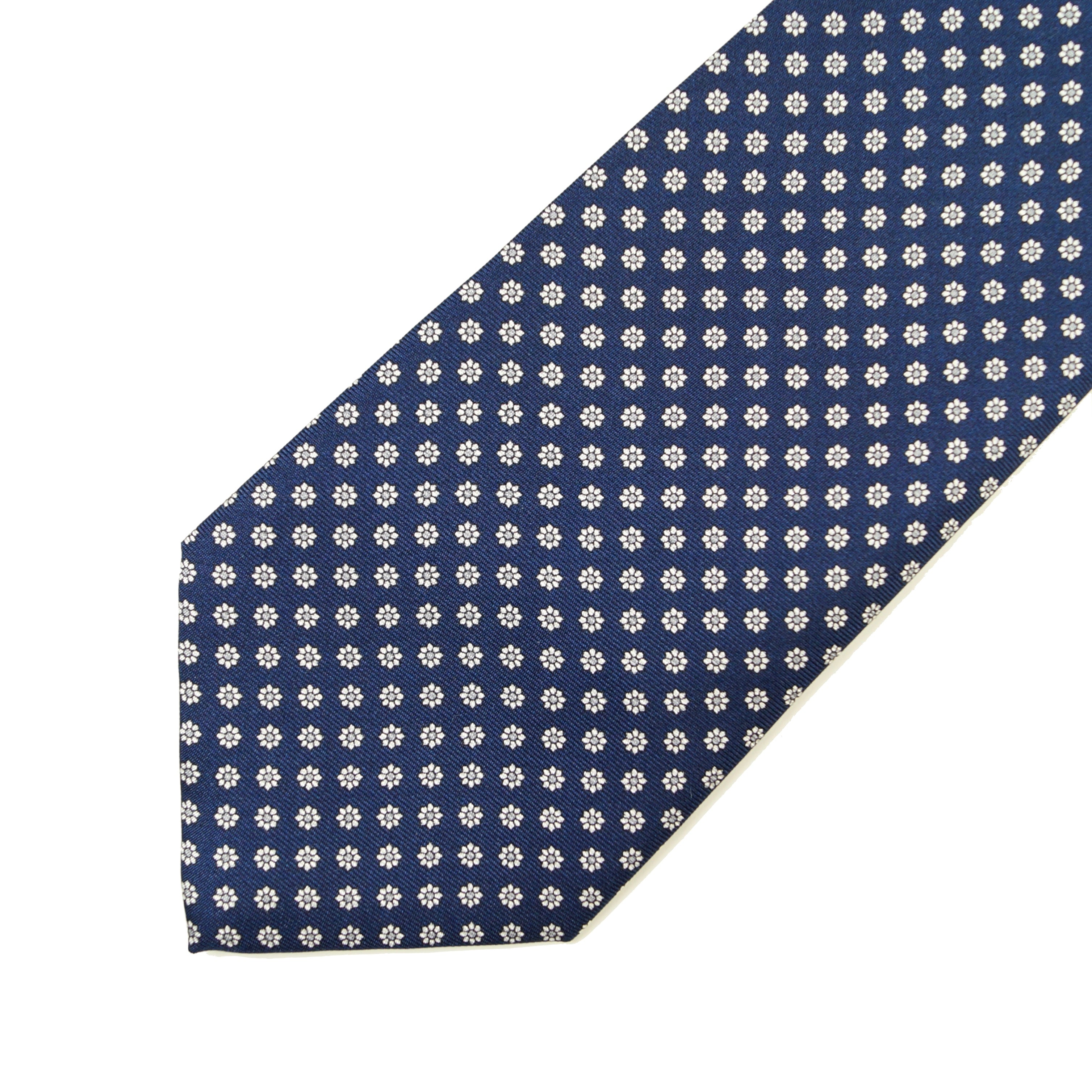 Dark Blue Tie with White Flower