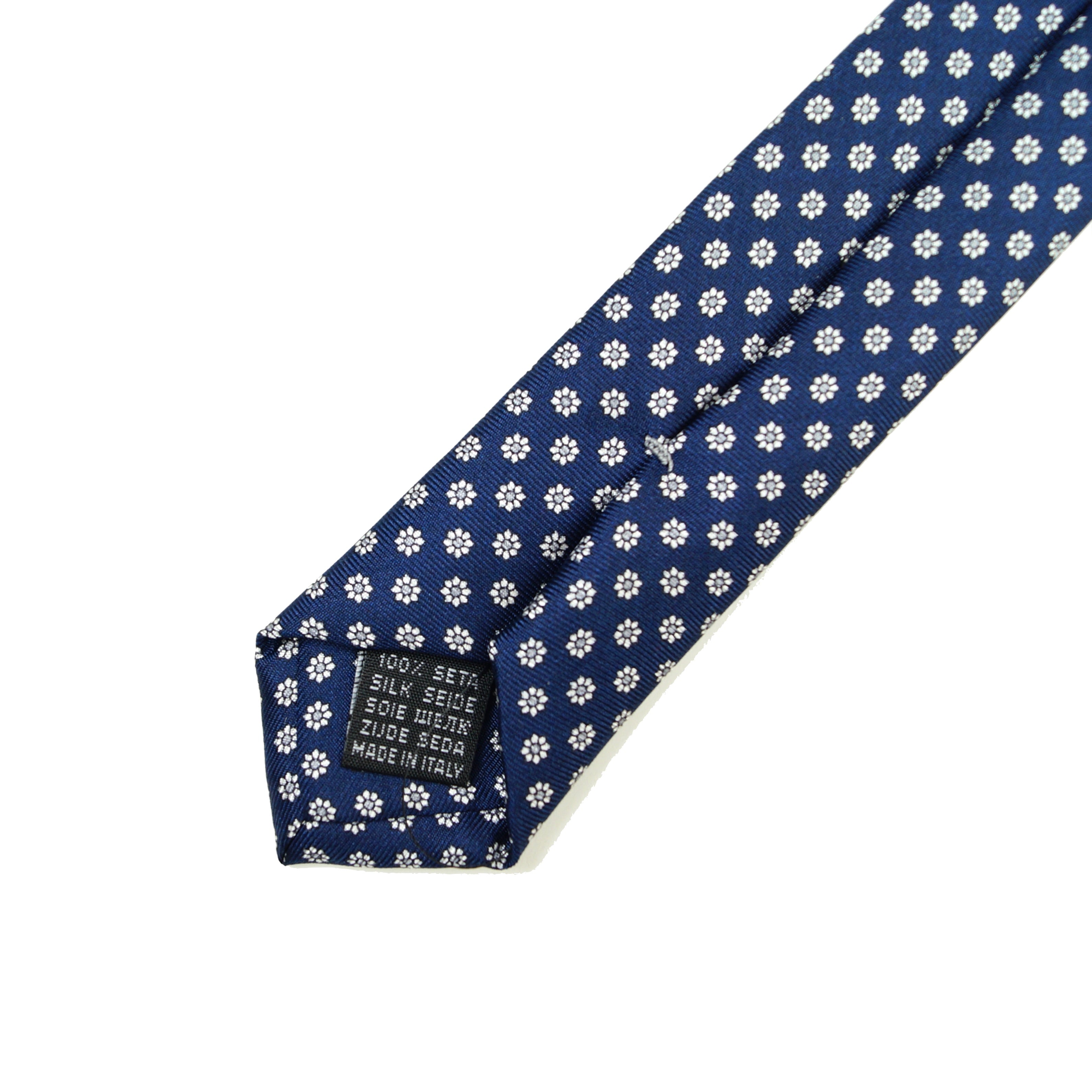 Dark Blue Tie with White Flower