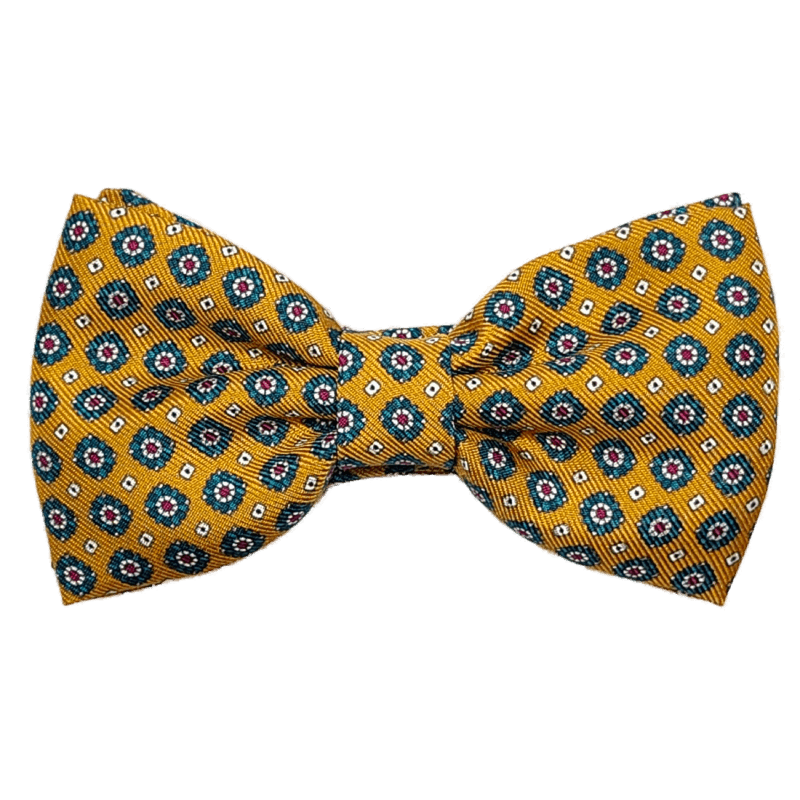 papillon annodato in seta ARANCIONE MOTIVO MEDAGLIONI CLASSICI SETA STAMPATA pre-knotted bowtie silk sartoria gallo 1